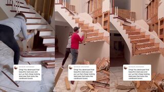 Couple gets rid of beautiful, curved stairwell for hideous new steps