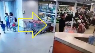 Shoplifter knocked out by a flying coke bottle during getaway