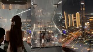 Lady has epic fail going down slide, dude doesn't care