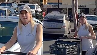 Woman claims he lost her when busted not putting shopping cart away