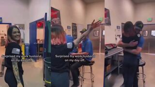 She surprised her husband at work
