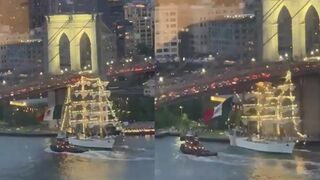 Mexican Navy Ship crashes into Brooklyn Bridge