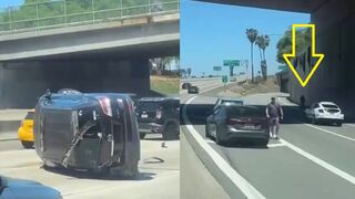 Illegal immigrants flip a car, then run away from the scene of the crime