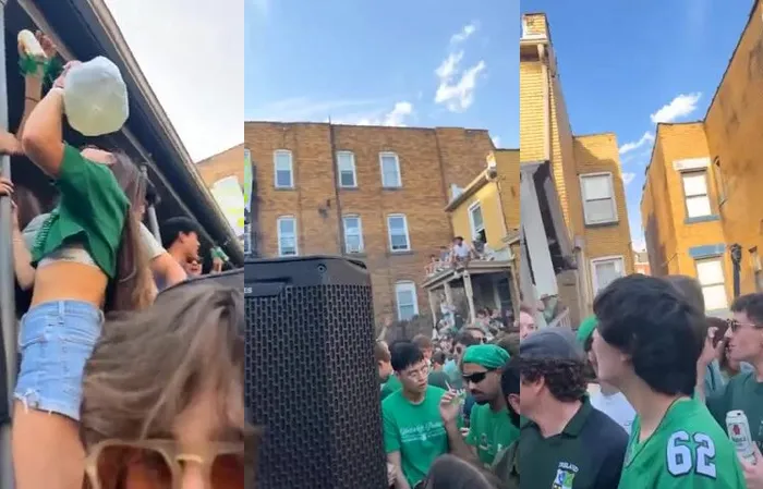 A porch roof collapses during a St. Patrick’s Day celebration in Pittsburgh