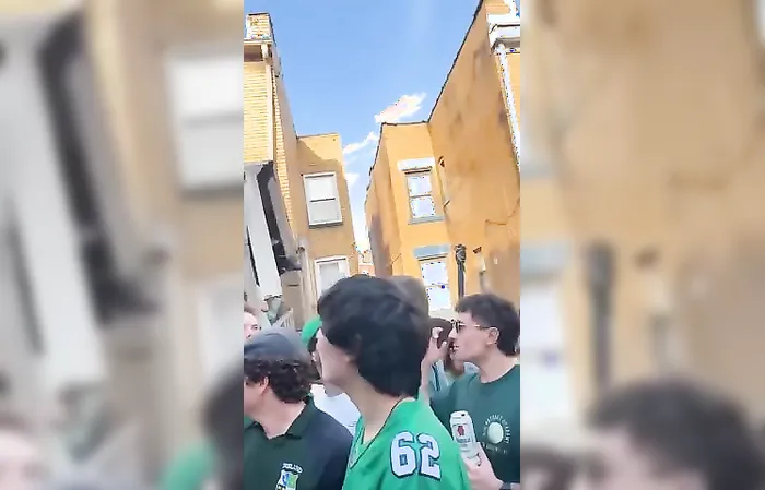A porch roof collapses during a St. Patrick’s Day celebration in Pittsburgh