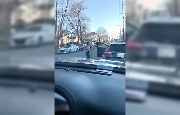 Crazy Karen has GAS PUMP hanging out of her car