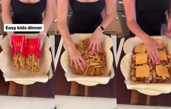 Woman cooks horrible dinner for kids