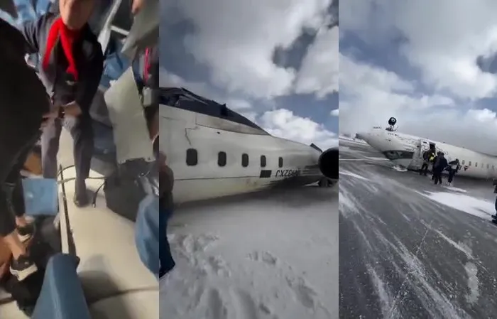 Passengers walk on ceiling to exit upside-down Delta plane that filpped over