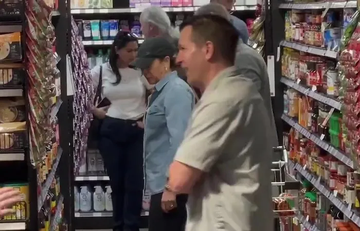 Doug and Kamala shopping with plastic bags, the same ones Democrats tell us to ban