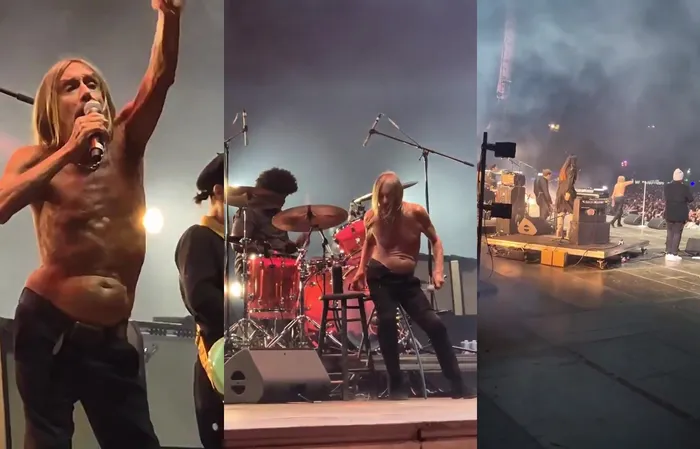 Iggy Pop performs topless on stage