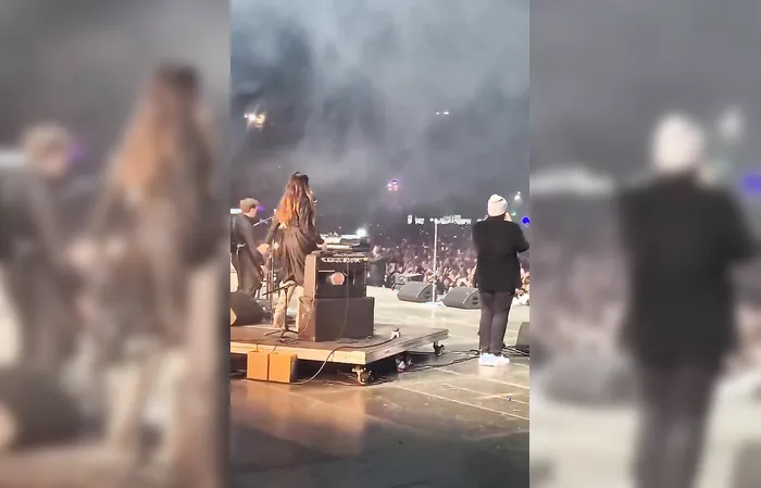 Iggy Pop performs topless on stage