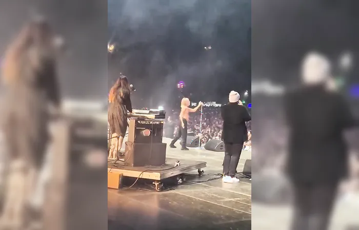Iggy Pop performs topless on stage