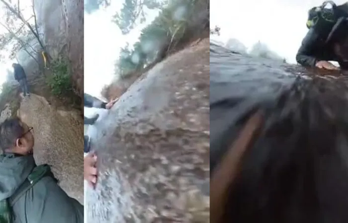 Man falls off cliff hiking in the rain, then he got lucky