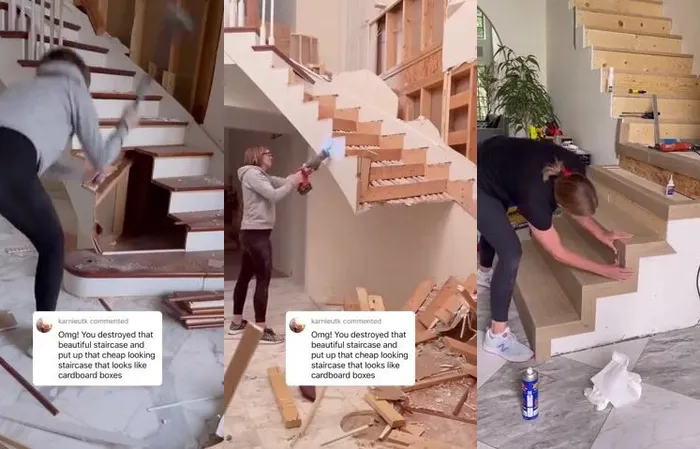 Couple gets rid of beautiful, curved stairwell for hideous new steps