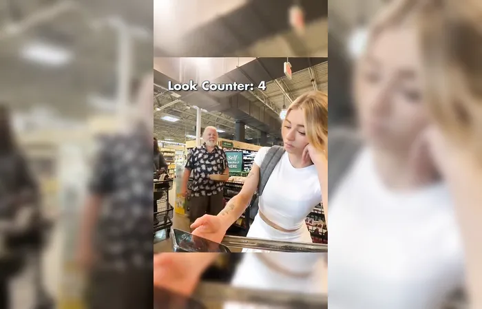 Woman at self-checkout tries making man look bad, learns a tough lesson