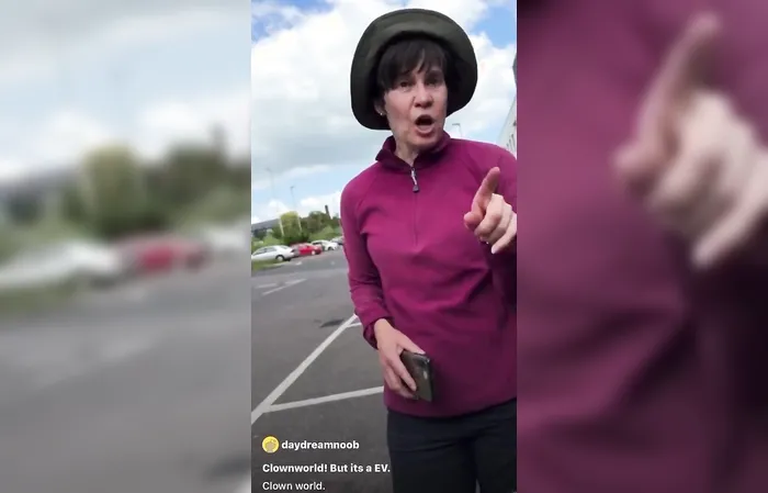 Woman accuses driver of polluting atmosphere with emissions, but he's in a Tesla (video)