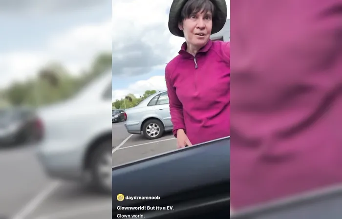 Woman accuses driver of polluting atmosphere with emissions, but he's in a Tesla (video)