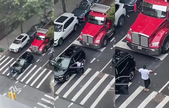 Truck driver honks, then black dude gets out and it's all over
