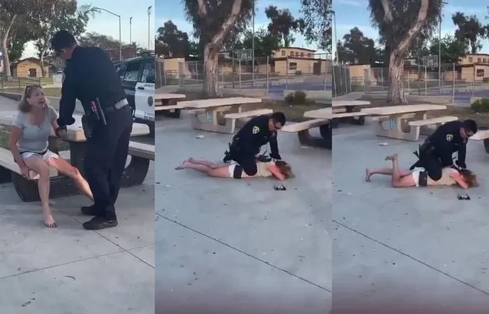 Karen harassing kids gets ass beat by cop