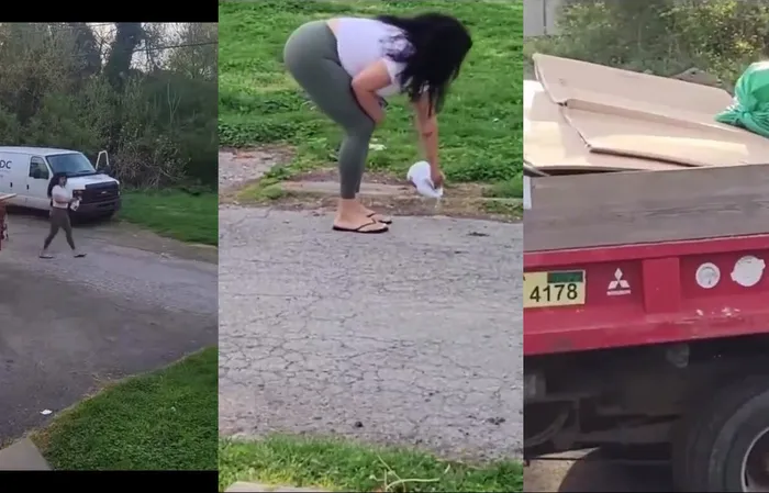 Big girl in tight pants tried to POISON STRAY CATS