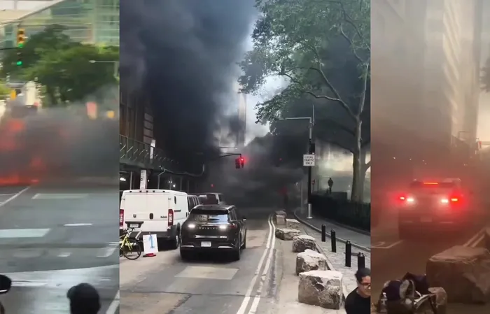 Car explosion by the bull statue in NYC