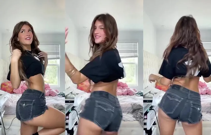 Jenny Popach wearing jean shorts