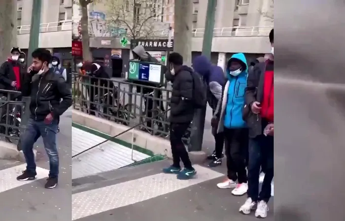 Migrant shoves woman down steps for no reason