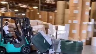Guy destroys warehouse on forklift after getting fired
