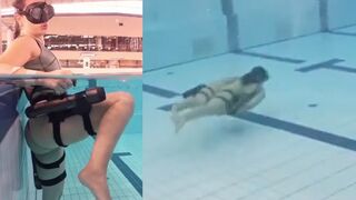 Swimmer shows gear for underwater propulsion