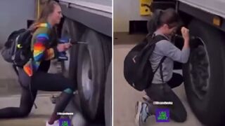 LA RIOTS: protesters drill holes in truck tires