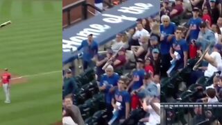 Dad vs flying baseball bat: who ya got?