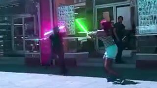Light saber fight IN THE HOOD