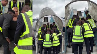 Oversized woman has to be carried onto plane