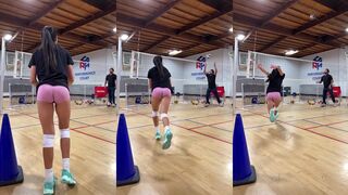 Practicing volleyball serves