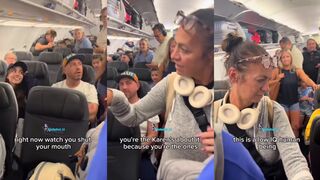 Guy chants "KAREN" at lady who cut line on plane