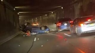 Welcome to NYC! Dude flips car upside down and runs away