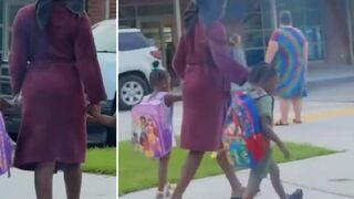 Mom faces backlash for wearing robe and a towel to drop off kids at school