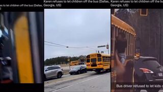 Crazy driver refuses to let the kids off the bus, watch what happens