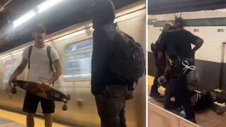 Guy with a knife vs opponent with a skateboard in NYC