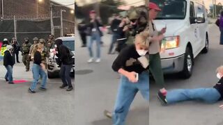 Democrat thrown to ground by ICE after getting in their faces
