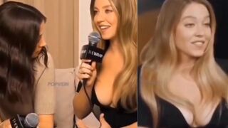 Ana De Aramas looking at Sydney Sweeney's boobs