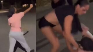 Bonnet-wearing hoodrat accidentally maces herself and gets destroyed