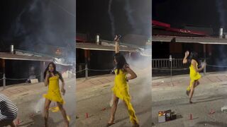 Tight yellow dress activated by fireworks