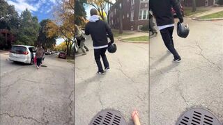 ICE agent shoves a lady who's chasing their vehicle and trying to get in the way