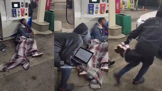 Man gets shoes stolen while drinking gas from the pump