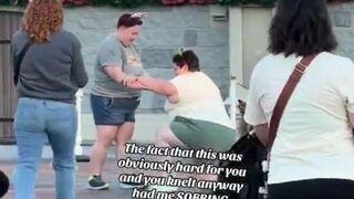 Fat lesbian proposes on one knee at Disneyland, but can't get up