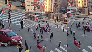 Protester gets ran over while trying to stop a vehicle