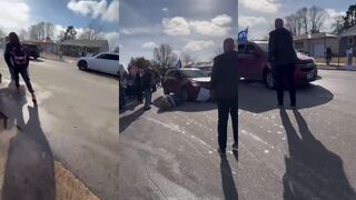 Protester runs into moving car with Trump flag, gets whacked
