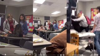 Girl pokes pencil in girl’s face OUCH