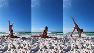 Doing splits in the hot sand